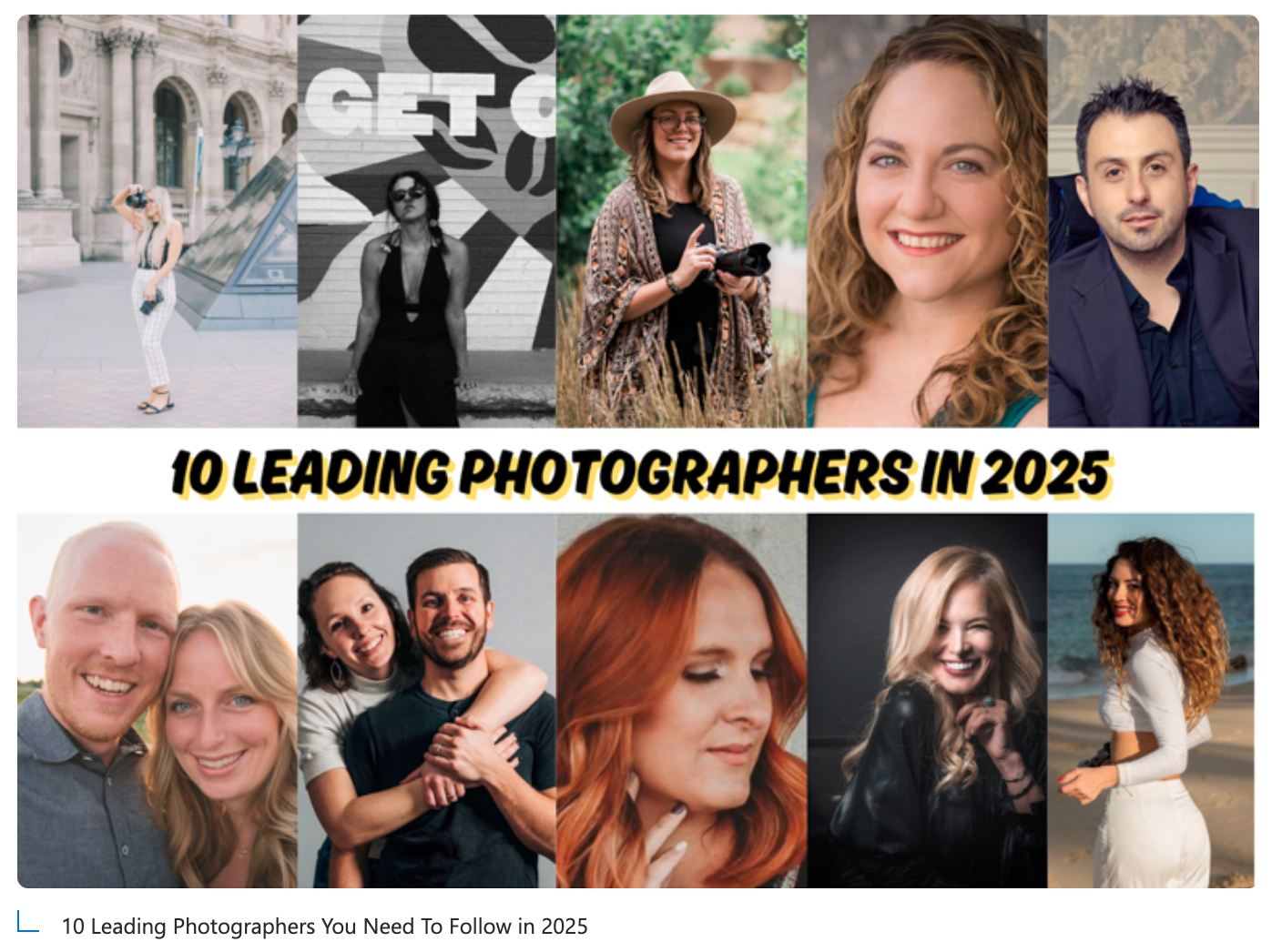 Group photo collage of MSN’s 10 leading photographers to follow in 2025, including Miami wedding photographer Victoria Machin.